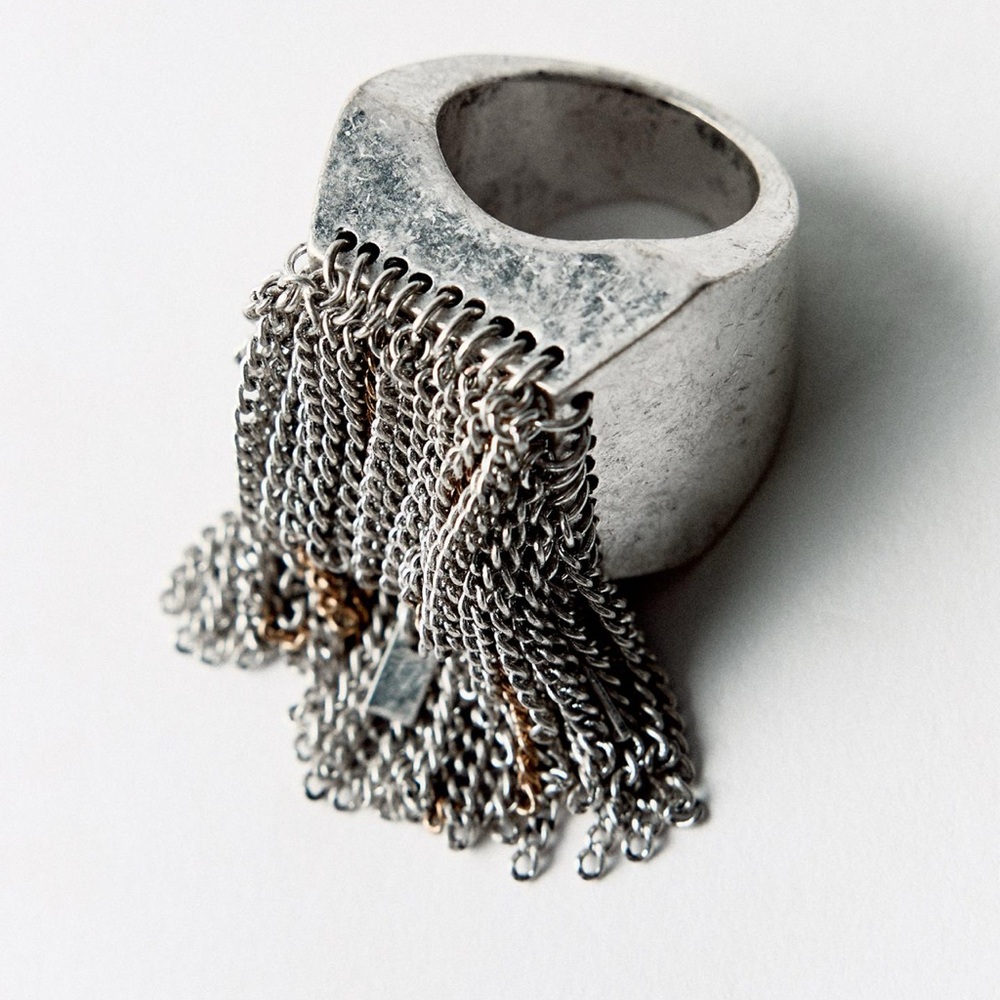 Chunky Statement Silver Chain Fringe Ring